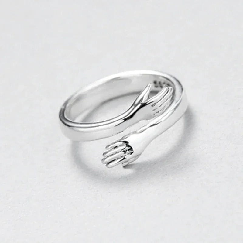 Bamoer 925 Sterling Silver Embrace Ring Hug Warmth and Love Women 18 K Metal Texture Gold Adjustable Ring