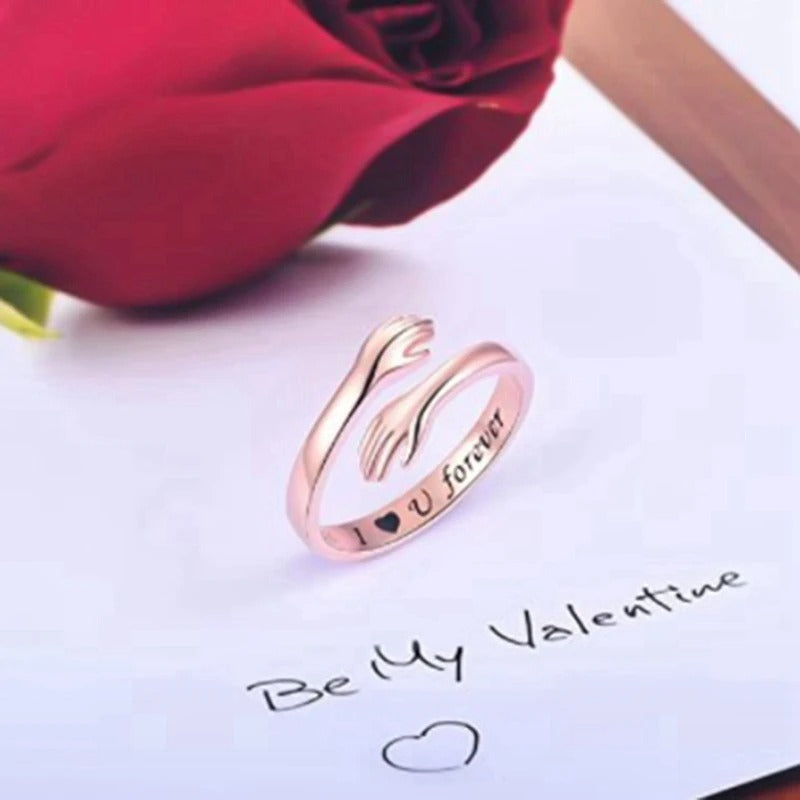 Bamoer 925 Sterling Silver Embrace Ring Hug Warmth and Love Women 18 K Metal Texture Gold Adjustable Ring